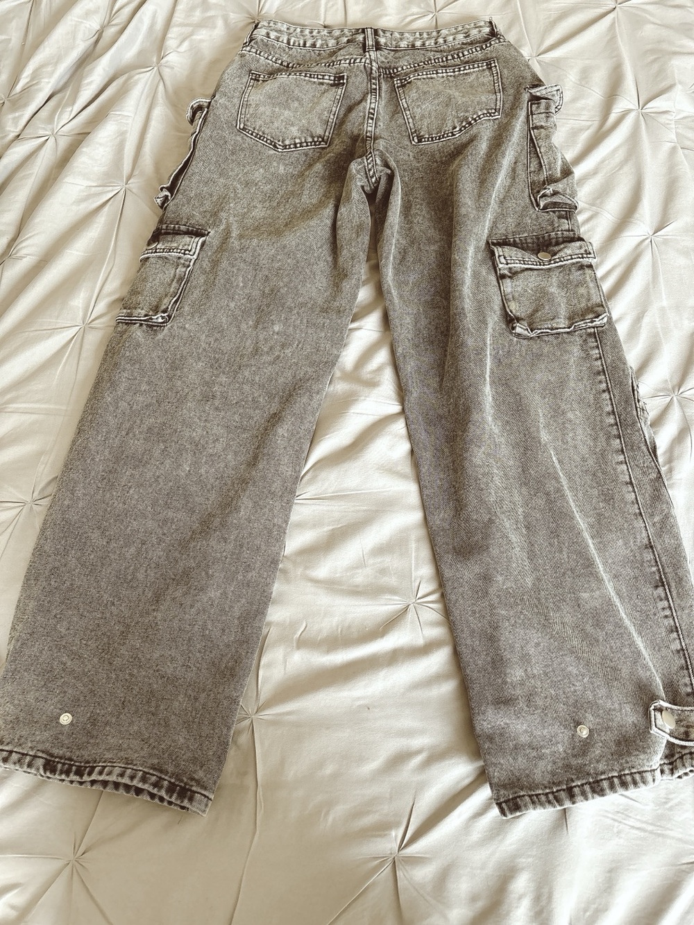 Fashion Nova Acid Wash Cargo Wide Leg Jeans Size 9 Y2K Utility Baggy - Picture 4 of 13